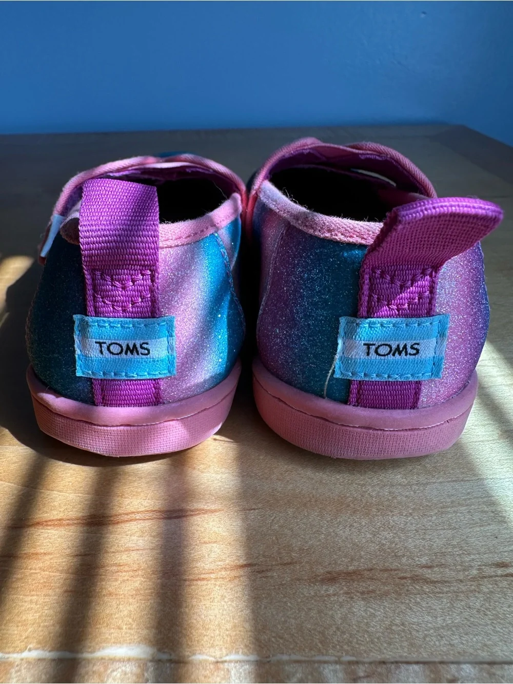 Toms Kids Glitter Slip-Ons in Pink and Blue Galaxy